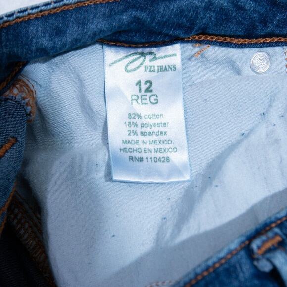 PZI Jeans Womens 12 - 30x28 Straight Distressed Raw Hem Dark Blue Wash *READ - Picture 9 of 11